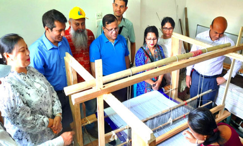 কলাগাছের সুতায় তৈরি হস্তশিল্প পরিদর্শনে মন্ত্রণালয়ের টিম