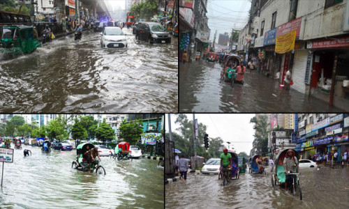 রাজধানীতে এক ঘণ্টার বৃষ্টিতেই হাঁটু পানি, সড়কে ভোগান্তি