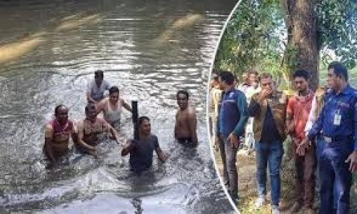 আসামিকে নিয়ে ঘটনাস্থলে পুলিশ, পুকুর থেকে হত্যায় ব্যবহৃত বঁটি উদ্ধার